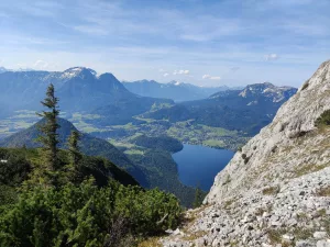 View onto lake Grundlsee with mountains in the back