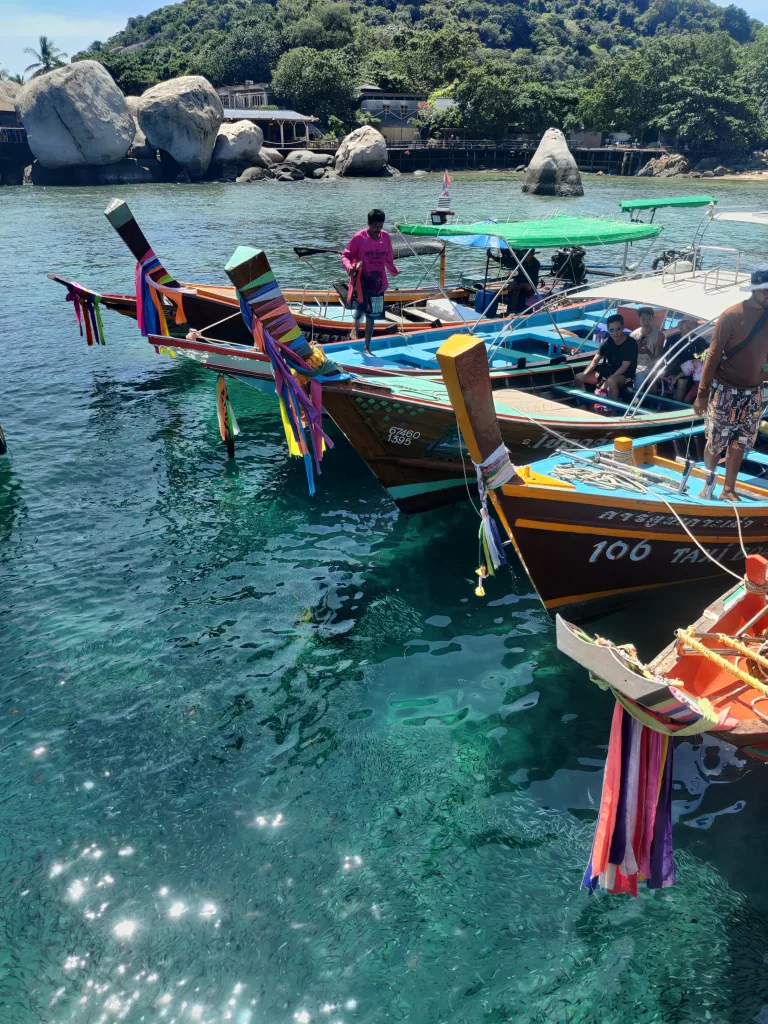 Colorful long-tail boats in Koh Tao, Thailand
