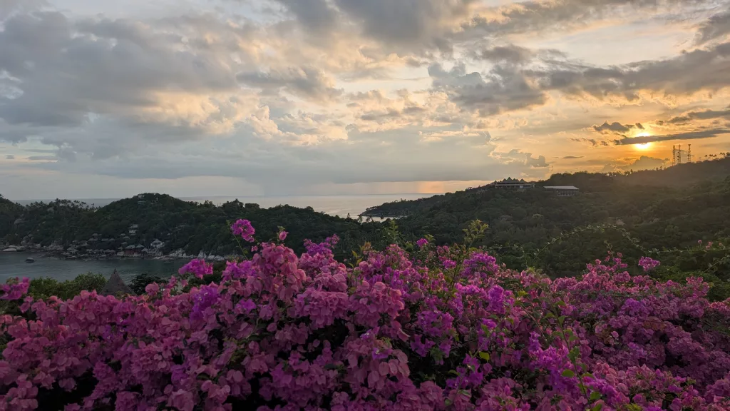 Sun setting in Koh Tao, Thailand. View from Eagle view restaurant.