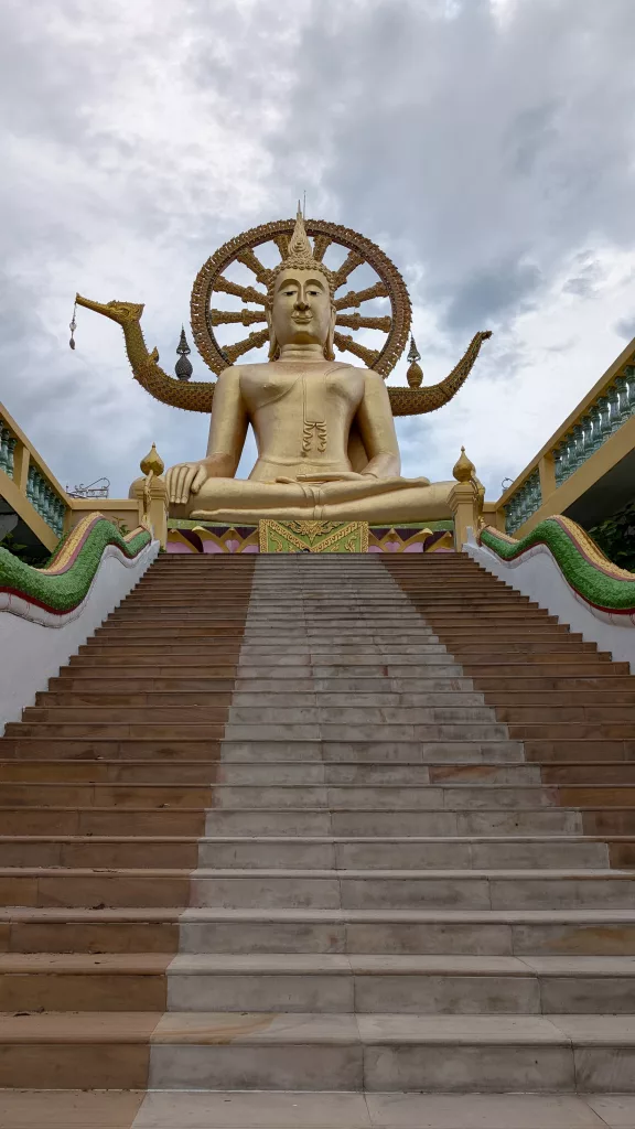 Large, golden Buddha statue at Wat Phra Yai, Koh Samui, Thailand